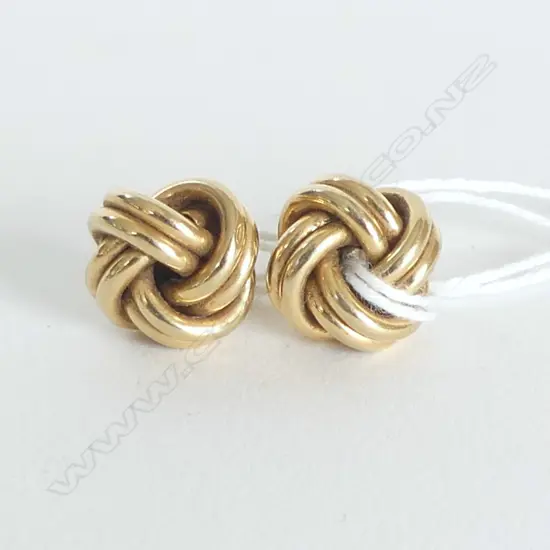 PR 9CT YELLOW GOLD DOUBLE TUBE KNOT EARRINGS 3.5  gms