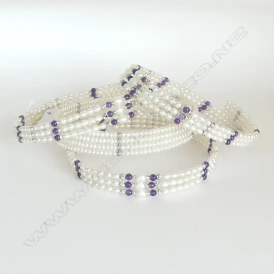 4 SILVER MOUNTED FRESHWATER PEARL & AMETHYST CHOKERS