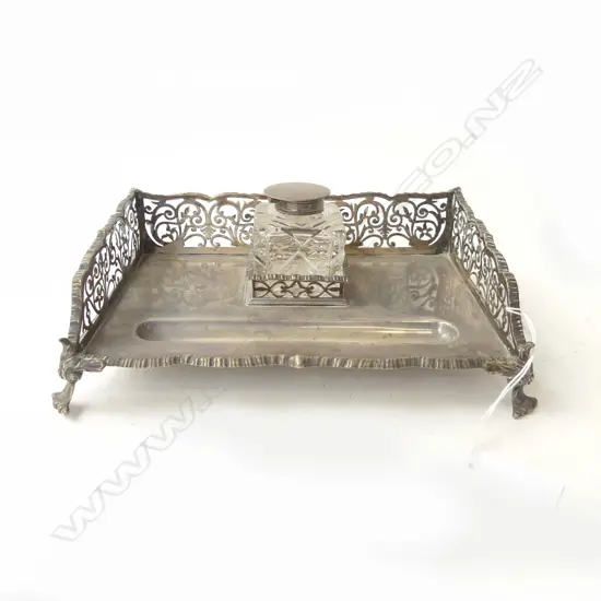 STG SILVER INK WELL W.215mm, LONDON 1905 352gms