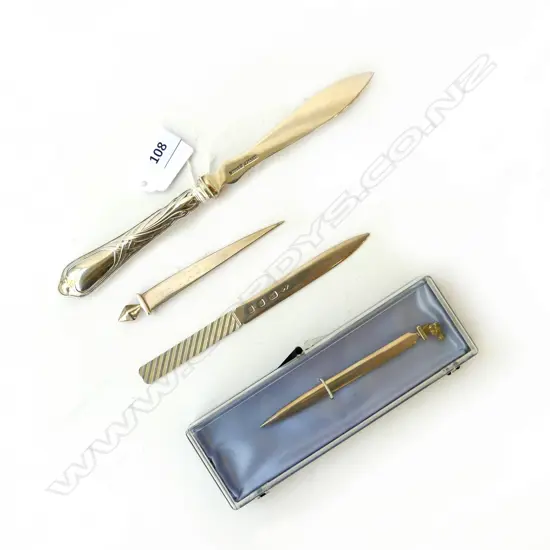4 ST SILVER PAPER KNIVES, 1 BOXED, all stamped, ------gms