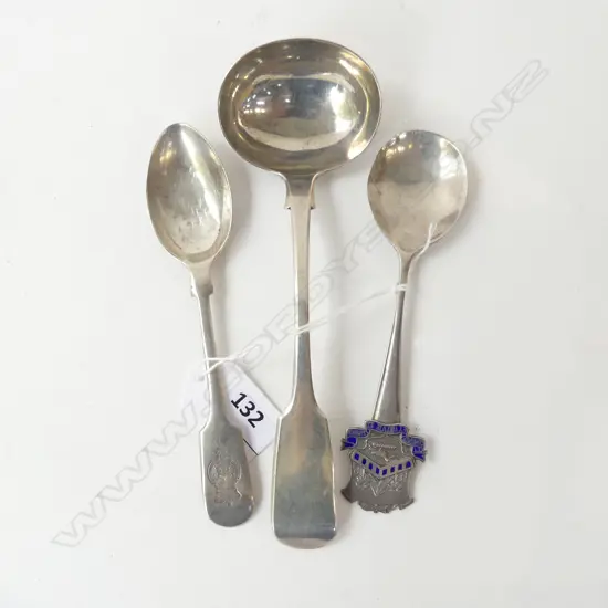 3 STG SPOONS; LADLE EXETER 1850, NEW PLYMOUTH, SHEFFIELD 1913 98gms