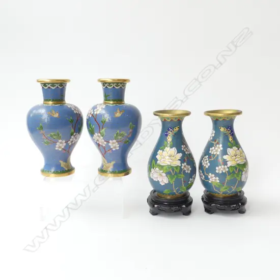 2 PRS CLOISONNE VASES H.180mm, 2 w. stands