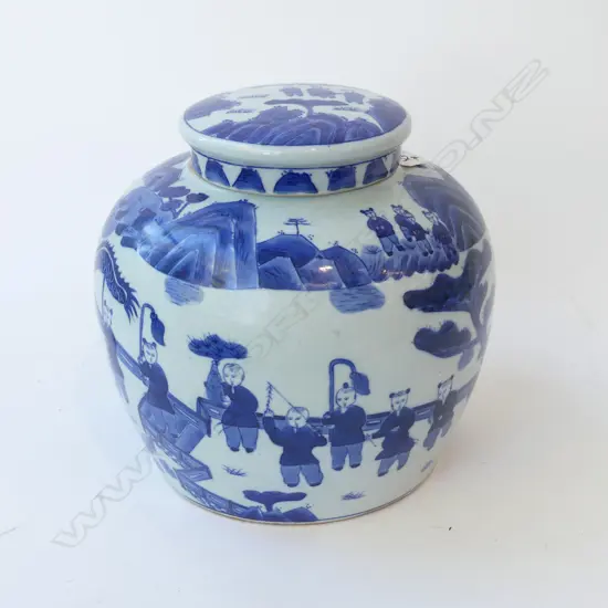 CHINESE B/W LIDDED GINGER JAR 250mm dia
