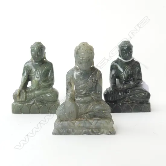 3 ORIENTAL JADE BUDDHA STATUETTES, H.90mm