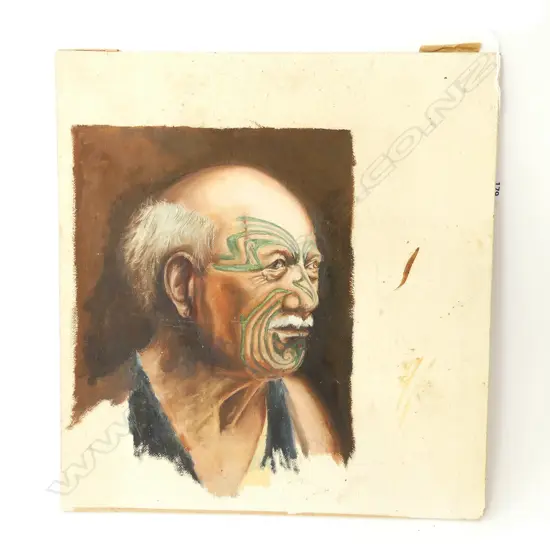 (24636) A. COLLISON? PORTRAIT OF MAORI MAN, OIL ON BOARD 400x375mm