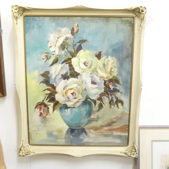 FLORENCE M. LUXFORD, ROSES STILL LIFE, OIL ON BOARD 500x400mm