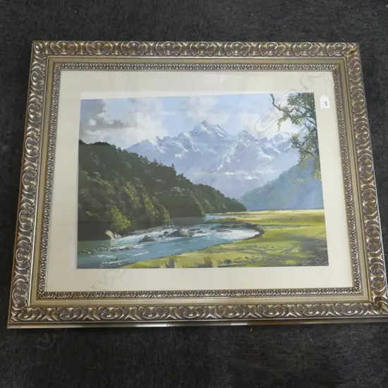 RON PRESTNEY OIL SOUTHERN ALPS AND RIVER signed & dated '79 440 x 590mm 