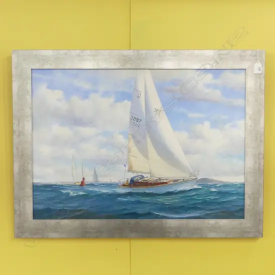 KEITH SNOW LG OIL ON CANVAS, 'ROUSTABOUT' YACHT SIGNED 490x695mm
