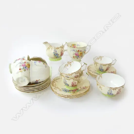 2 PART TEA SETS; ROYAL ALBERT MAYTIME; 5 CUPS, 6 SAUCERS, AYNSLEY 3 TRIOS, MILK & SUGAR