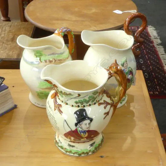 3 CROWN DEVON MUSICAL JUGS; JOHN PEEL, I LOVE A LASSIE, KILLARNEY H.240mm