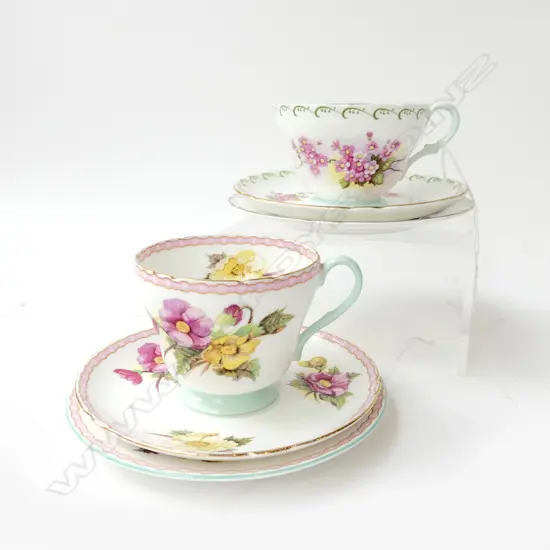 2 SHELLEY BLOSSOM TRIOS (1 CUP DULL)