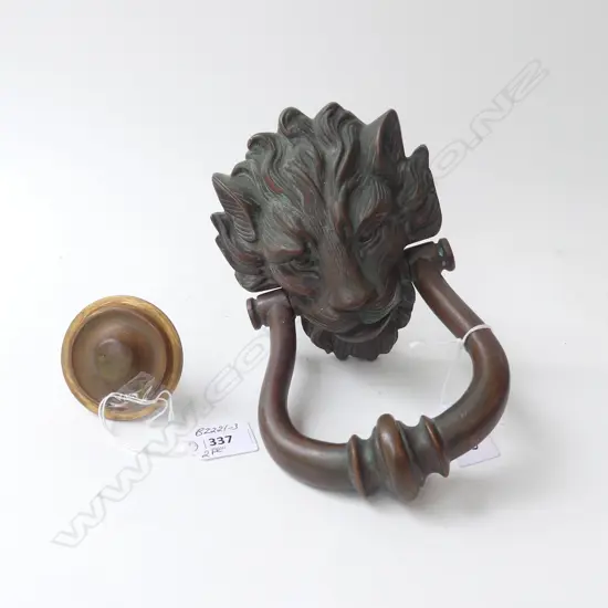 SUBSTANTIAL BRONZE LION FACED DOOR KNOCKER