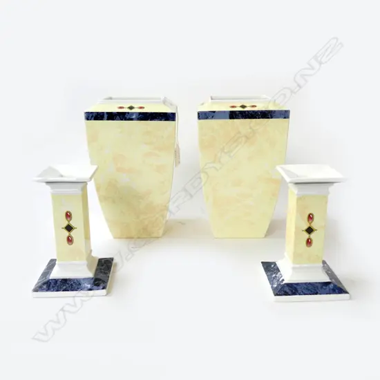 PR VILLEROY & BOCH 'PALAIS' URN VASES  & PR CANDLESTICKS. H.215mm & 138mm