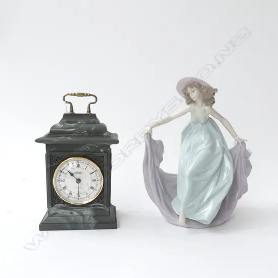 AYNSLEY PORTLANDWARE DESK CLOCK H.195mm NOT RUNNING + LLADRO FIGURE #5662 H.225mm finger missing