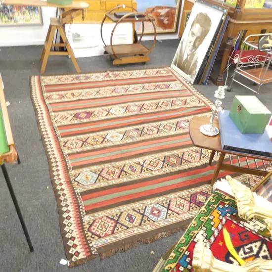 (19) QUALITY LGE KELIM RUG geometric & stripped 2500 x 1940mm