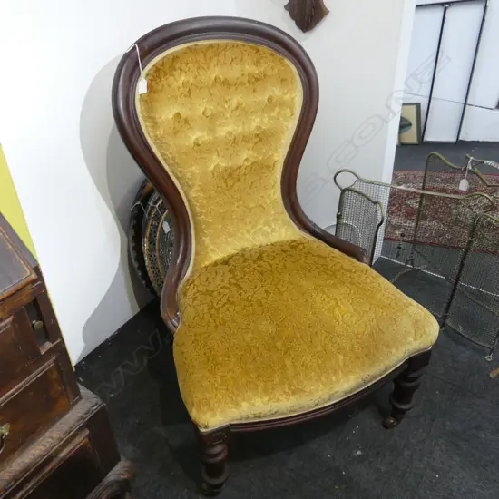 VICTORIAN GRANDMOTHER CHAIR - YELLOW UPHOLSTERY