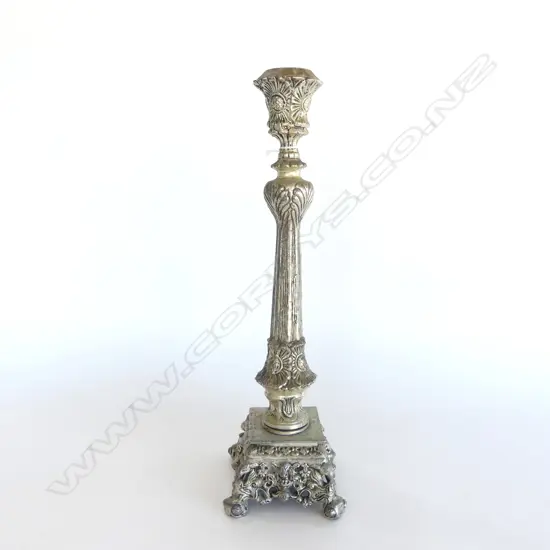 HEAVY ORNATE SILVER METAL CANDLESTICK H.475mm
