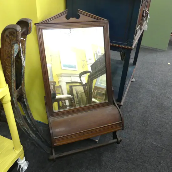 EARLY 20thC WALL MIRROR w. LIDDED SHELF 840x410mm