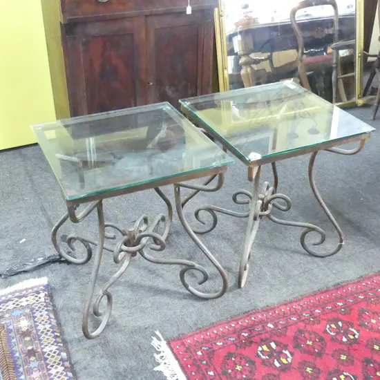 PR WROUGHT IRON SIDE TABLES - GLASS TOP (60mm chip) 520x520x600