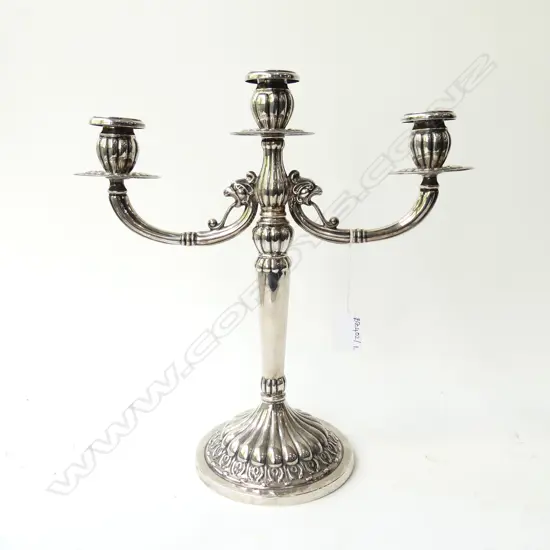 PERUVIAN 925 STERLING SILVER CANDLEABRA DAMAGE TO BASE 880gms H. 330mm