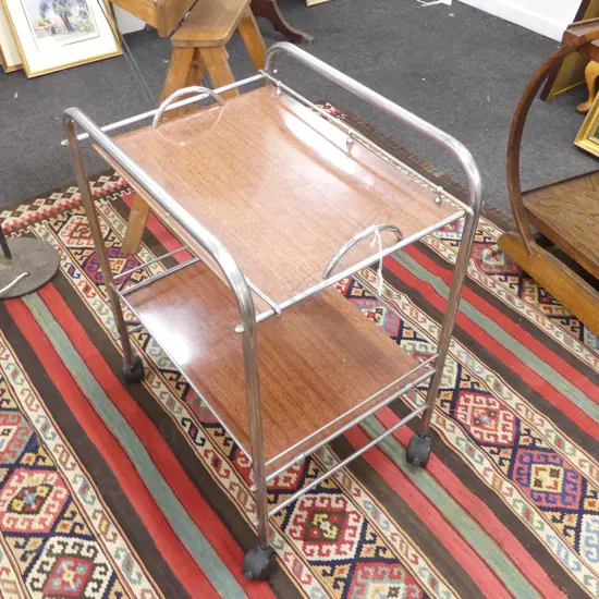 VINTAGE CHROME & FORMICA TEA  TROLLEY