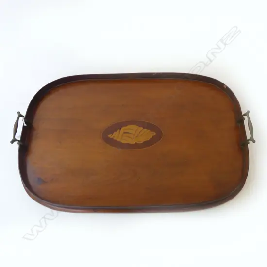 ANTIQUE INLAID SHERATON STYLE MAHOGANY TRAY 565x370mm
