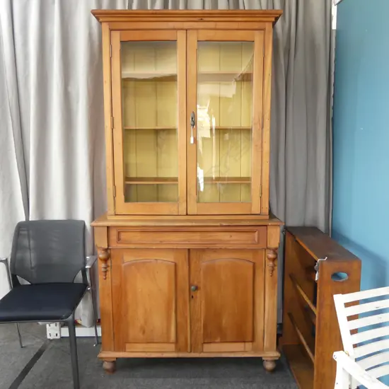 COLONIAL RIMU CHIFFIONIER w. LATER GLAZED BOOKCASE ABOVE...