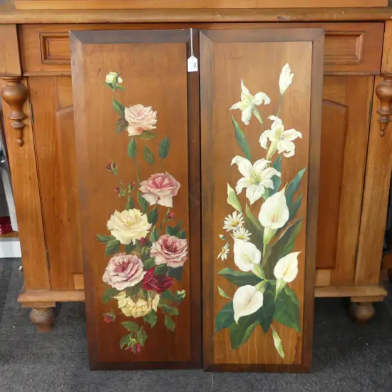 PR EDWARDIAN FLORAL PAINTED WOODEN PANELS 910x310mm