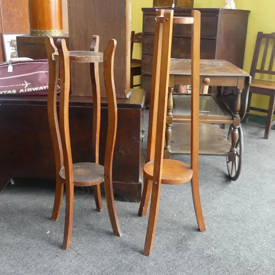 2 EARLY 20thC WOODEN PLANT STANDS H.1040, 925mm