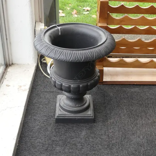 CLASSICAL CAST IRON PLANTER painted black H.445mm.