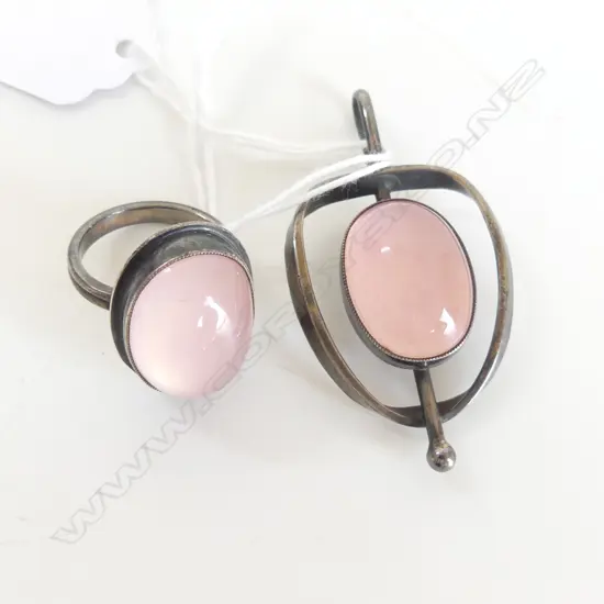 935 SILVER & ROSE QUARTZ RING & PENDANT