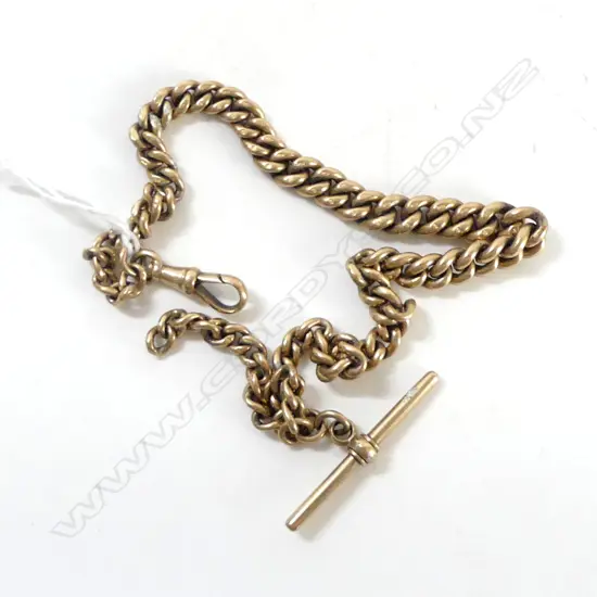 c1900 9ct YELLOW GOLD GRADUATED CURB LINK ALBERT CHAIN W T-BAR 45.6gms