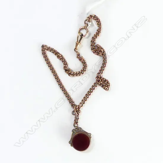 9CT ROSE GOLD CURB LINK ALBERT CHAIN 31gms W 9CT FOB SWIVEL. Total 39gms