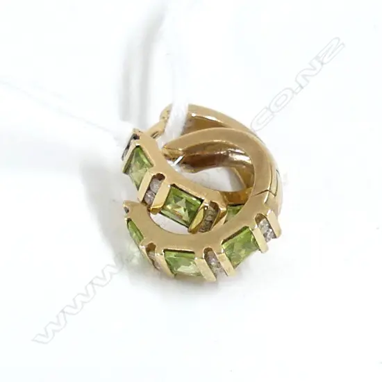 9CT PERIDOT & DIAMOND EARRING huggie style 3.15gms
