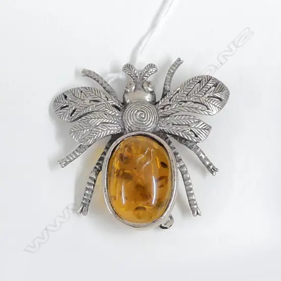 SILVER & AMBER INSECT BROOCH/PENDANT