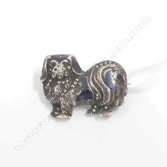 SILVER MARCASITE DOG BROOCH