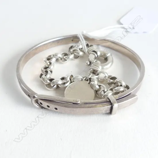 SILVER BELCHER LINK BRACELET & SILVER adjustable buckle BANGLE