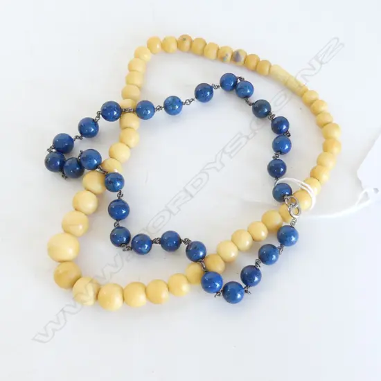 2 BEAD NECKLACES; IVORY & LAPIS?