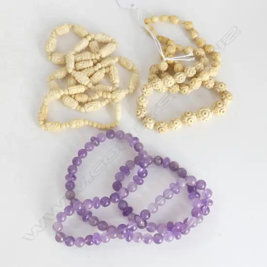 3 NECKLACES; 2 IVORY, 1 AMETHYST