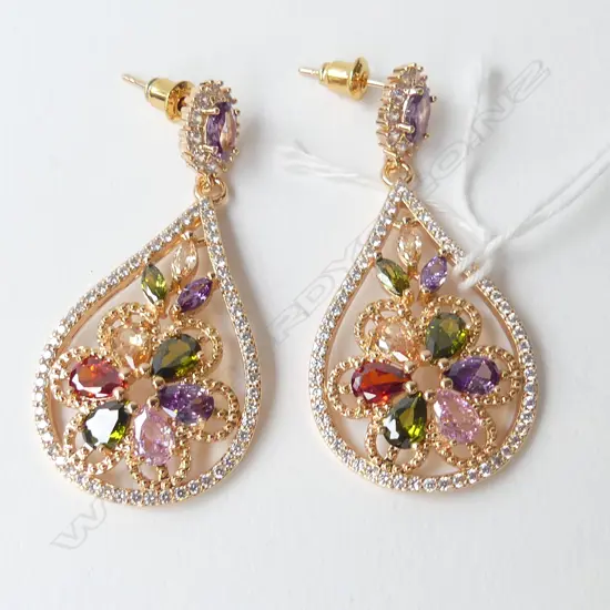 SPARKLY MULTI COLOURED DROP EARRINGS, SOFT PINKS GREENS & PURPLES