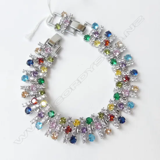 QUALITY MULTI COLOURED STONE DIAMANTE BRACELET