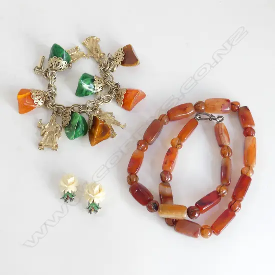 VINTAGE NECKLACE, BRACELET & PR EARRINGS
