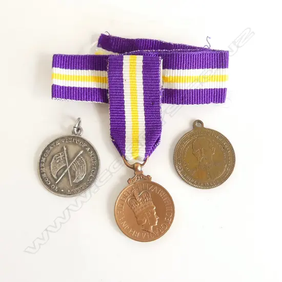 3 MEDALS; 1908 US FLEET IN AUCKLAND, CANTERBURY JUBILEE 1900, 1993 NZ WOMANS SUFFRAGE 20mm dia