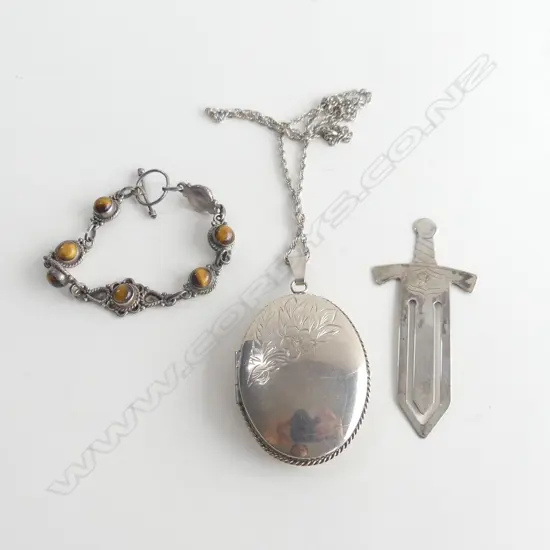BAG STG SILVER  LOCKET & STG SILVER BILL FOLD & TIGERS EYE BRACELET