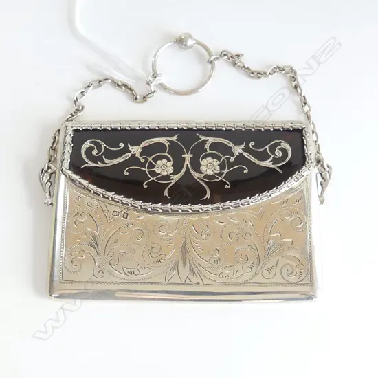 STG SILVER & TORTOISESHELL INLAID CARD CASE B'HAM 1908 61gms