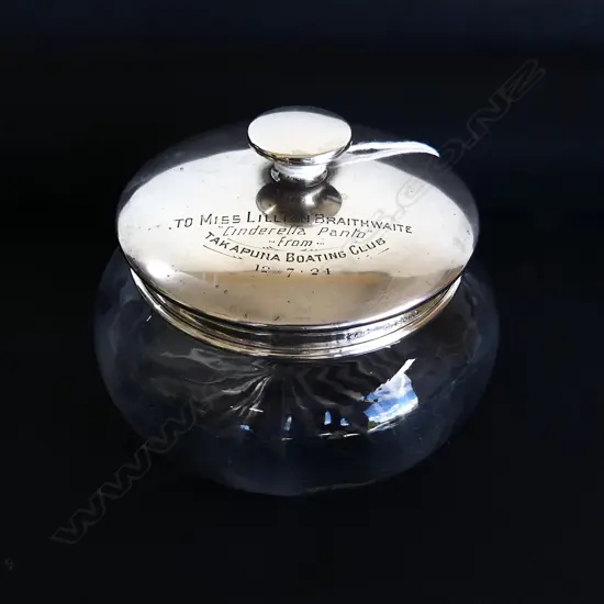 STG SILVER LIDDED POWDER JAR 41gms TAKAPUNA BOATING CLUB 1924