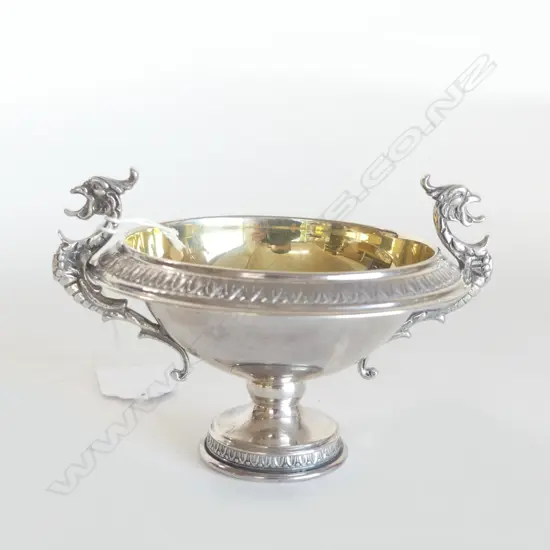 925 Silver Gilt Continental Sugar Bowl w dragon handles,176 gm (sml base probably weighted)