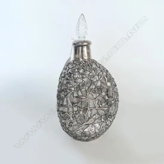 GLASS BOTTLE DECORATED w. SILVER METAL FOLIAGE H.260mm...