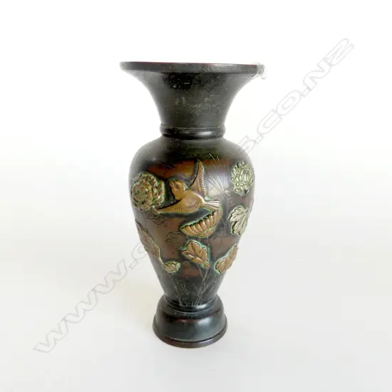 RTV MEIJI JAPANESE BRONZE SPECIMAN VASE OVERLAYED METALS H.175mm