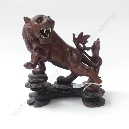 ORIENTAL CARVED WOODEN TIGER SOME DAMAGE H.195mm